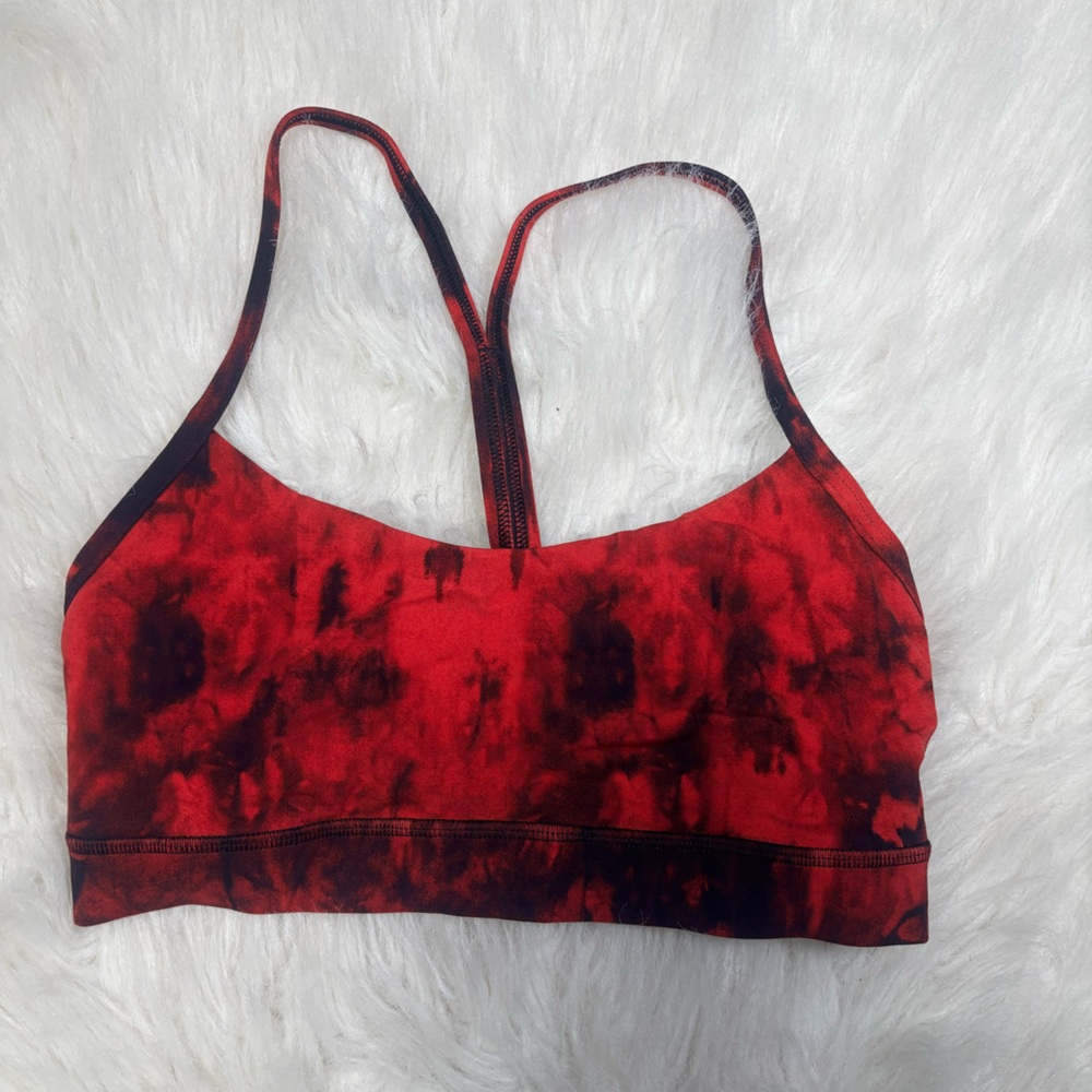 Lululemon Flow Y Bra in “Game Day Red / Black Multi”size 6